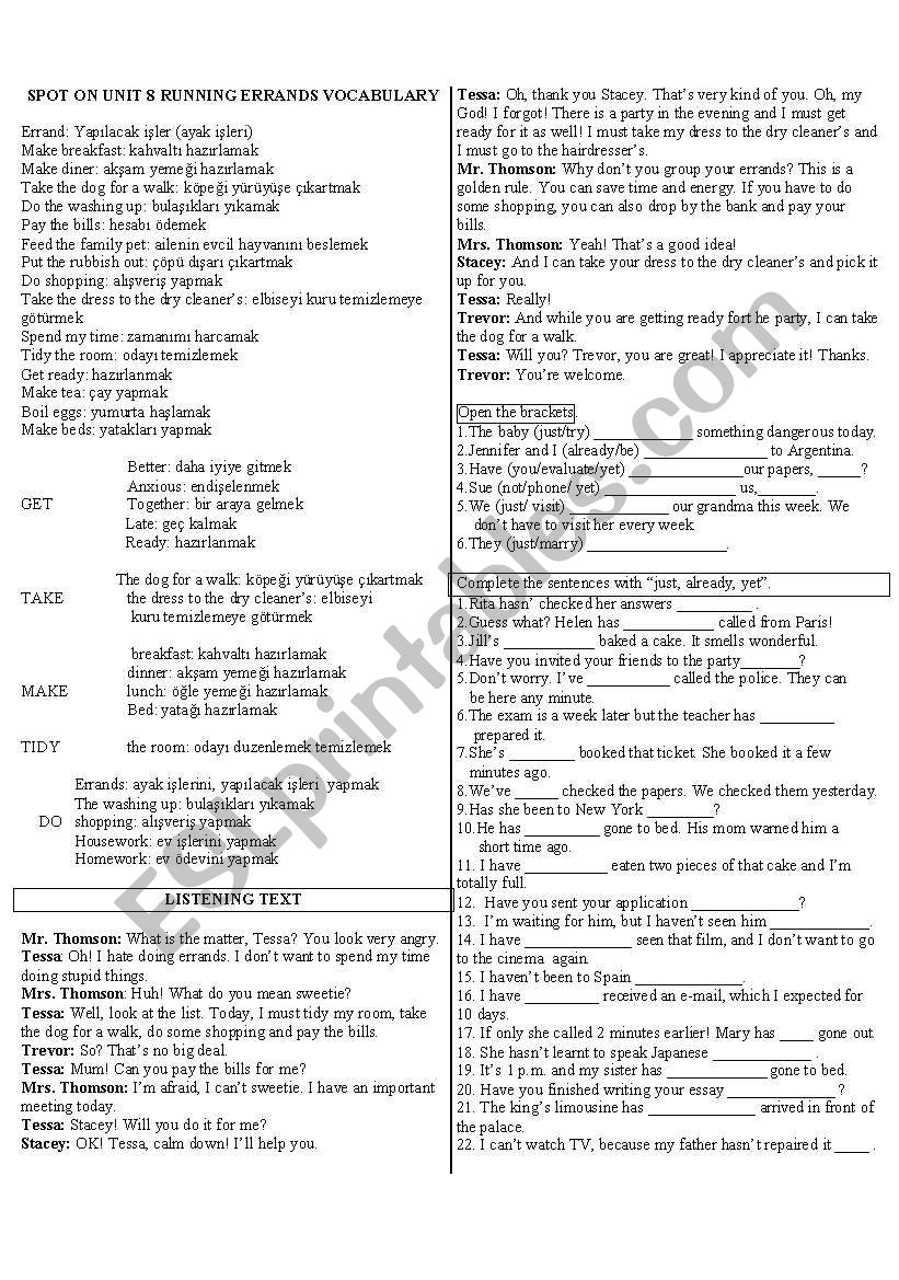 SPOT ON UNIT 8 INTRO WORKSHEET