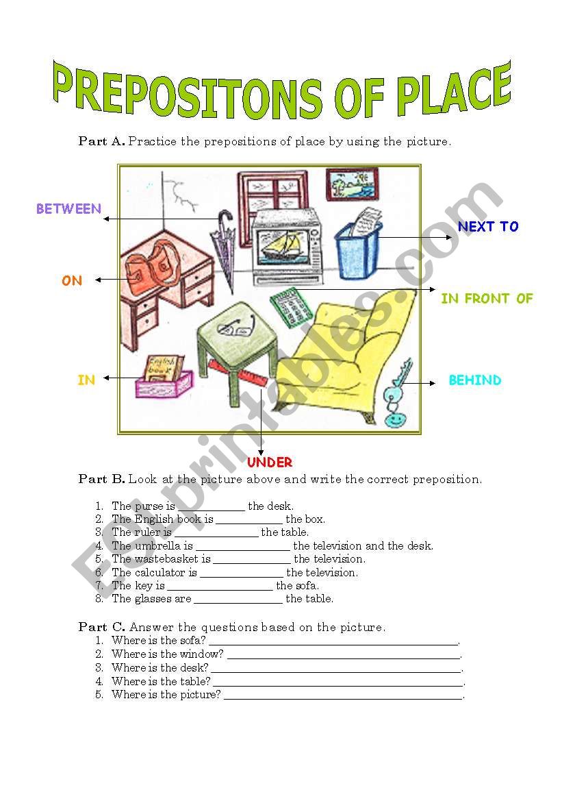 Prepositons of Place worksheet