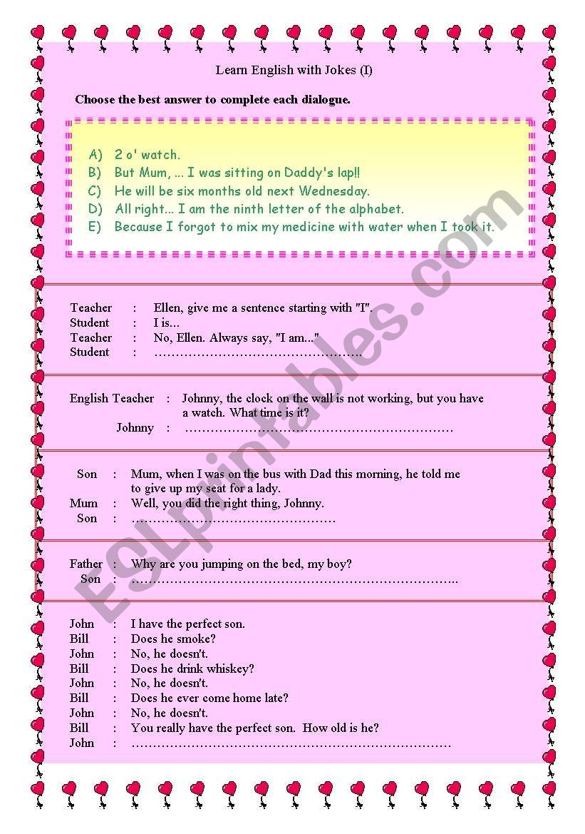 Learn English with Jokes worksheet