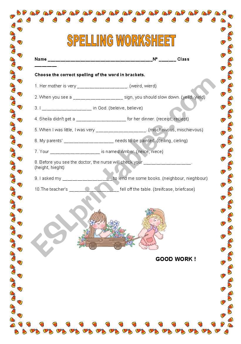 Spelling Worksheet worksheet