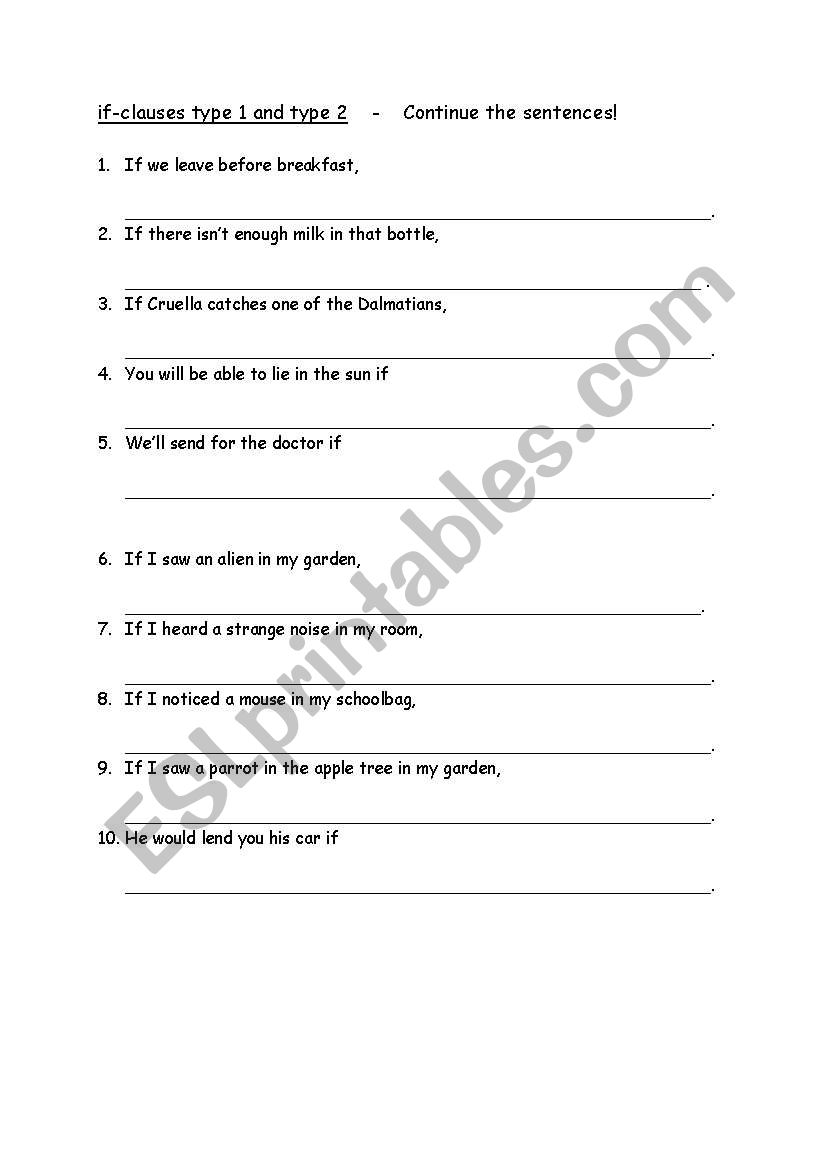 if-clauses 1&2 worksheet