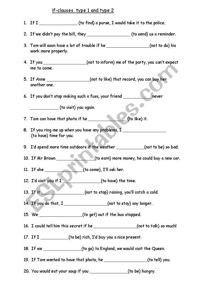 if-clauses type 1&2 worksheet