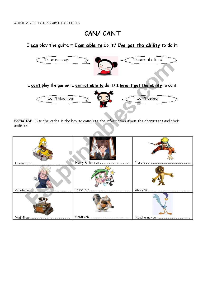 CAN- CANÂ´T, ABILITIES worksheet