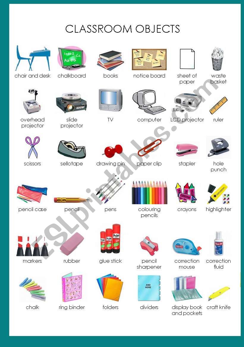 Classroom objects worksheet
