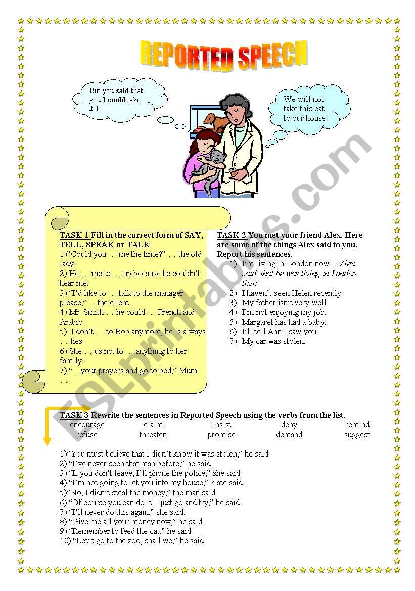 Reported speech worksheet