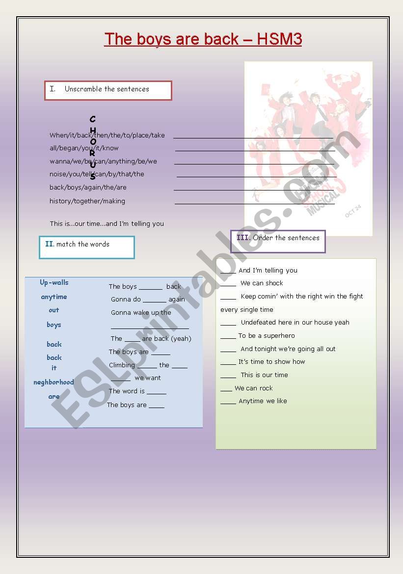 The boys are back worksheet
