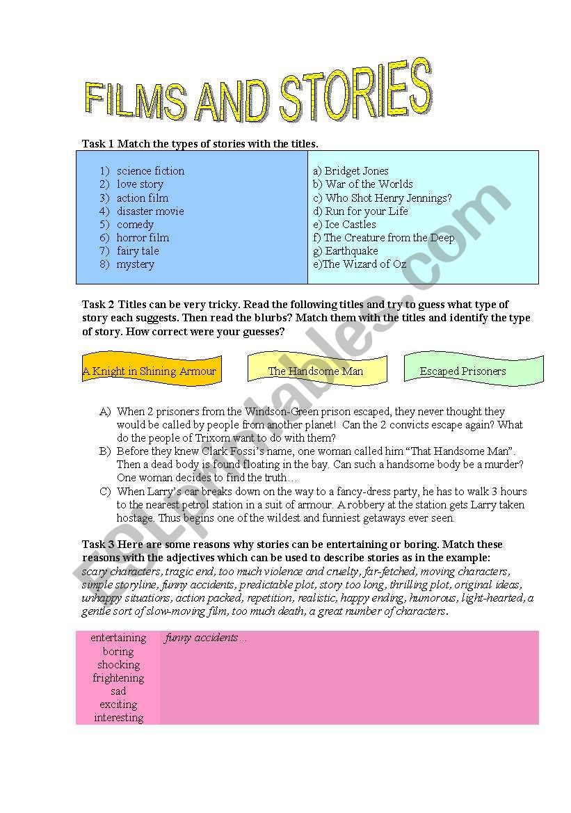 Films and Stories worksheet