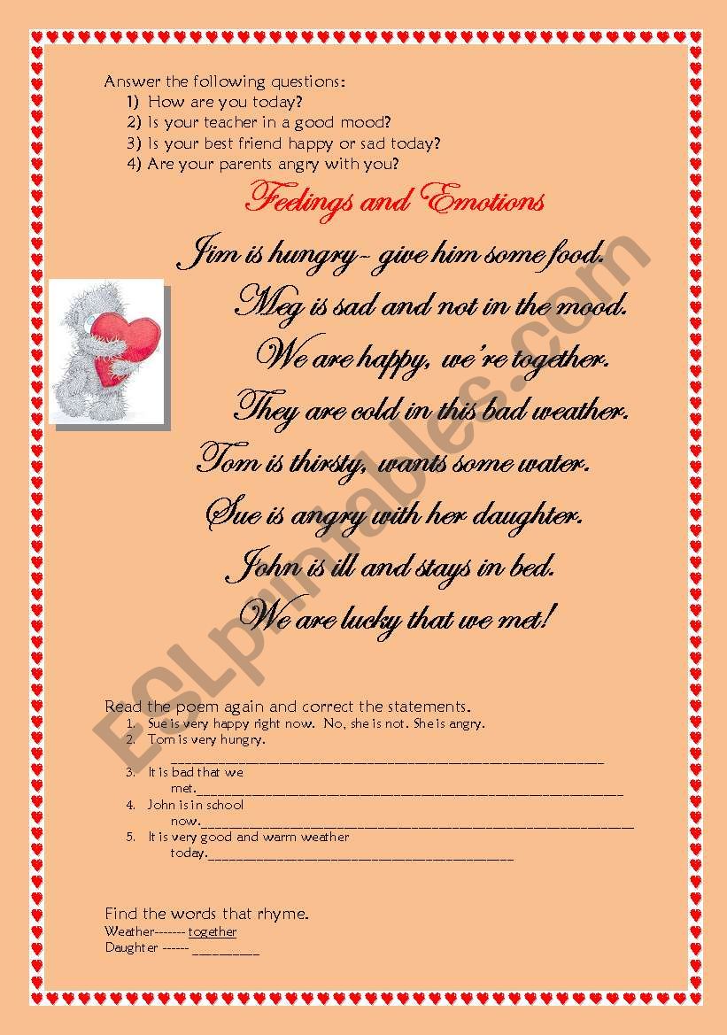 Feelings and Emotions worksheet