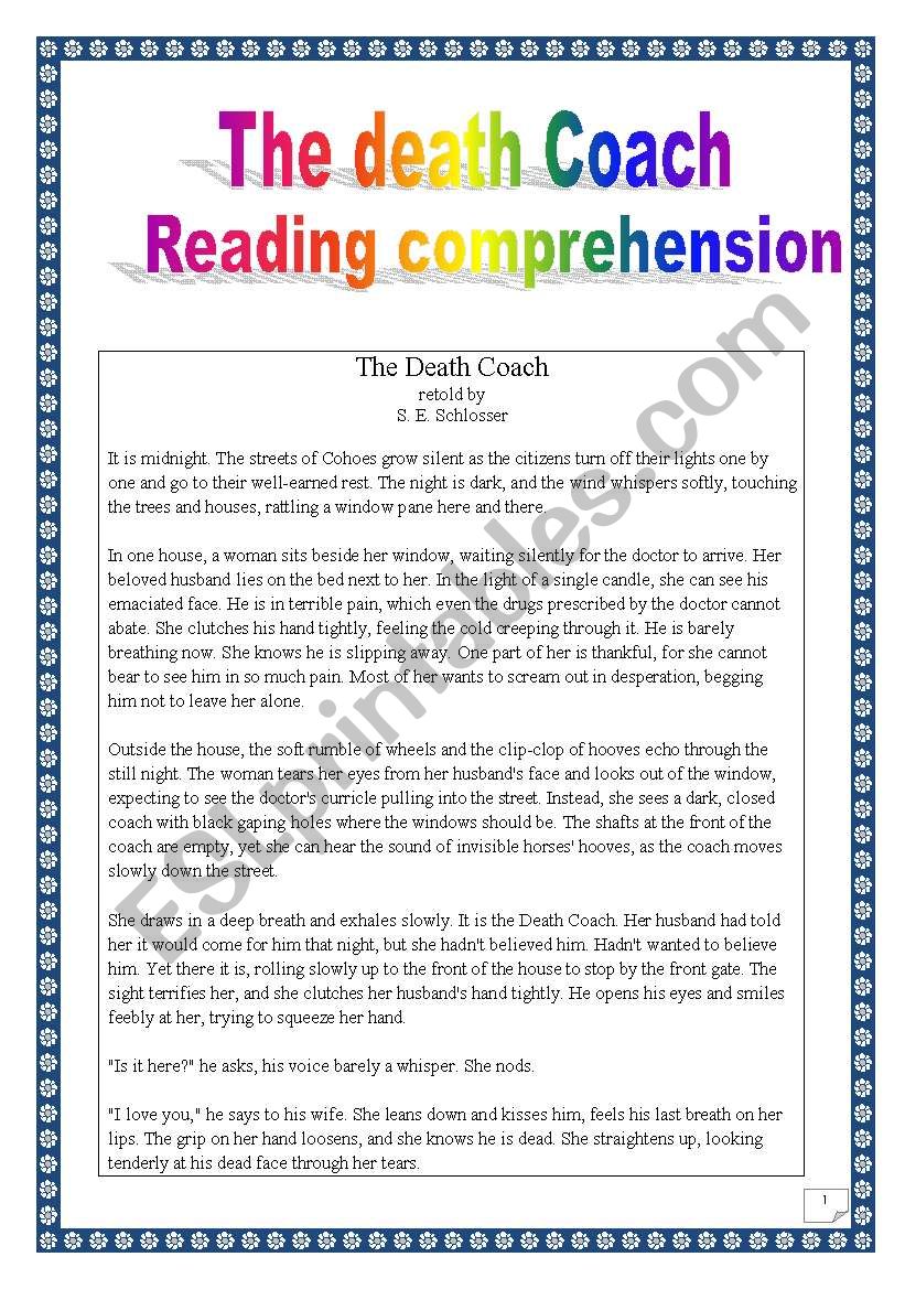 reading comprehension: the death coach (11 pages, multi-task project)