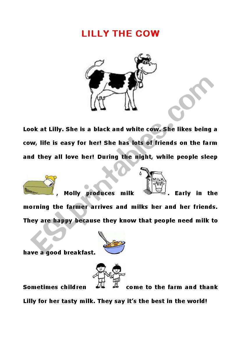 Lilly the cow worksheet