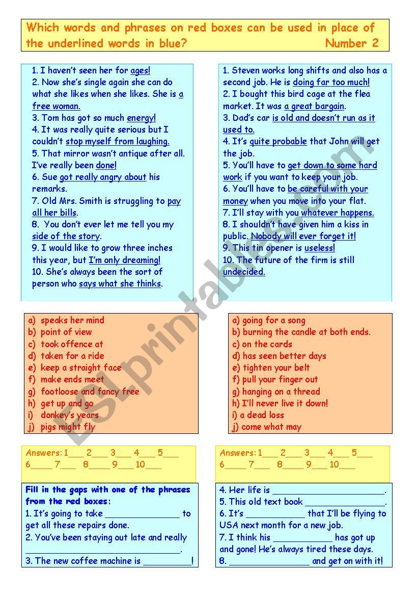 Synonyms (2) worksheet