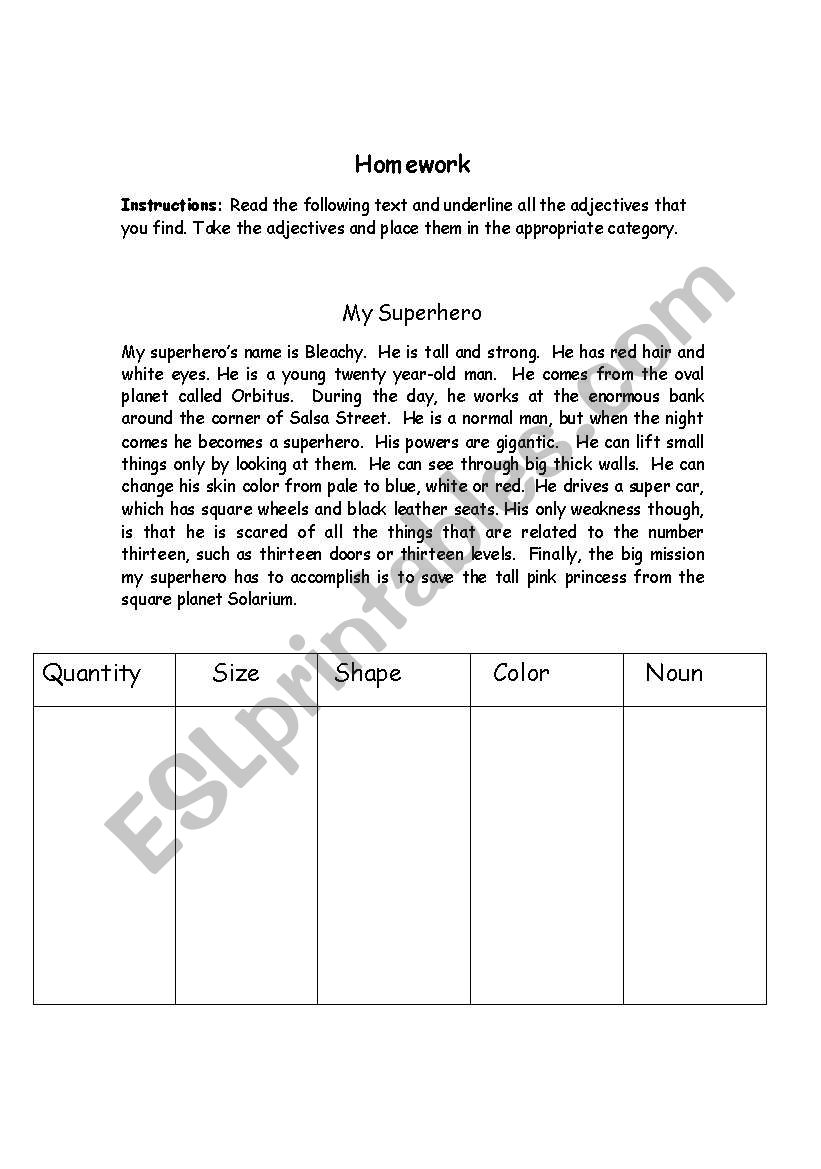 Adjective order worksheet