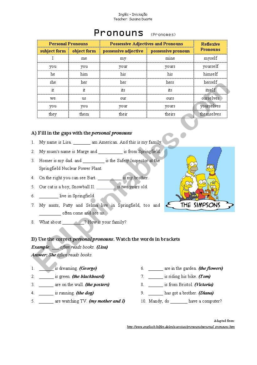 Personal Pronouns (object) worksheet