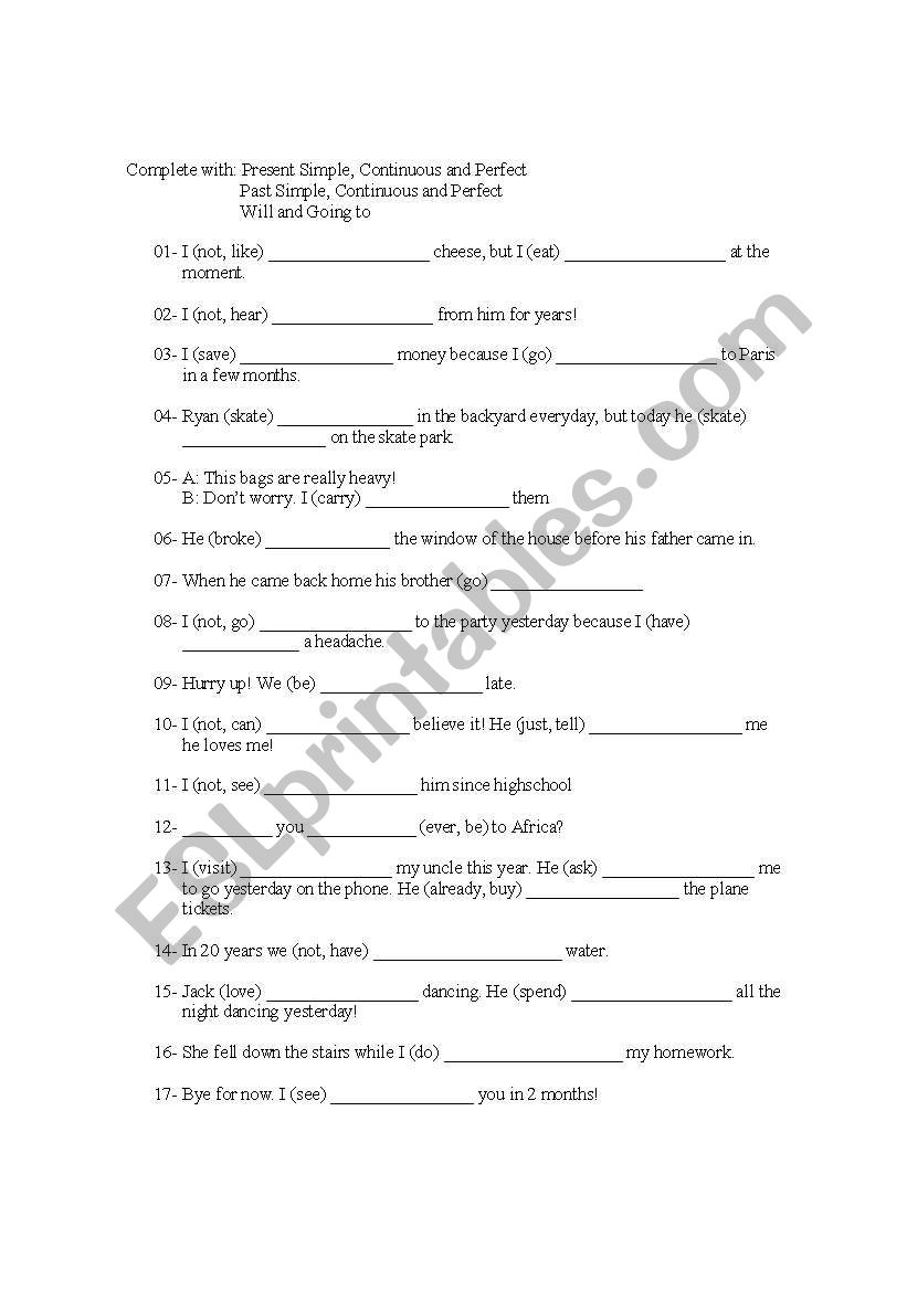 Verb tenses  worksheet