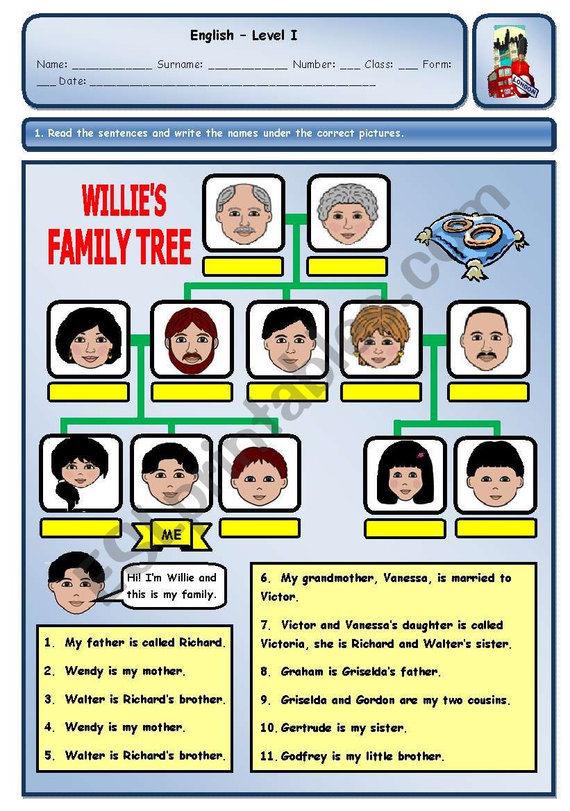 WILLIES FAMILY TREE worksheet