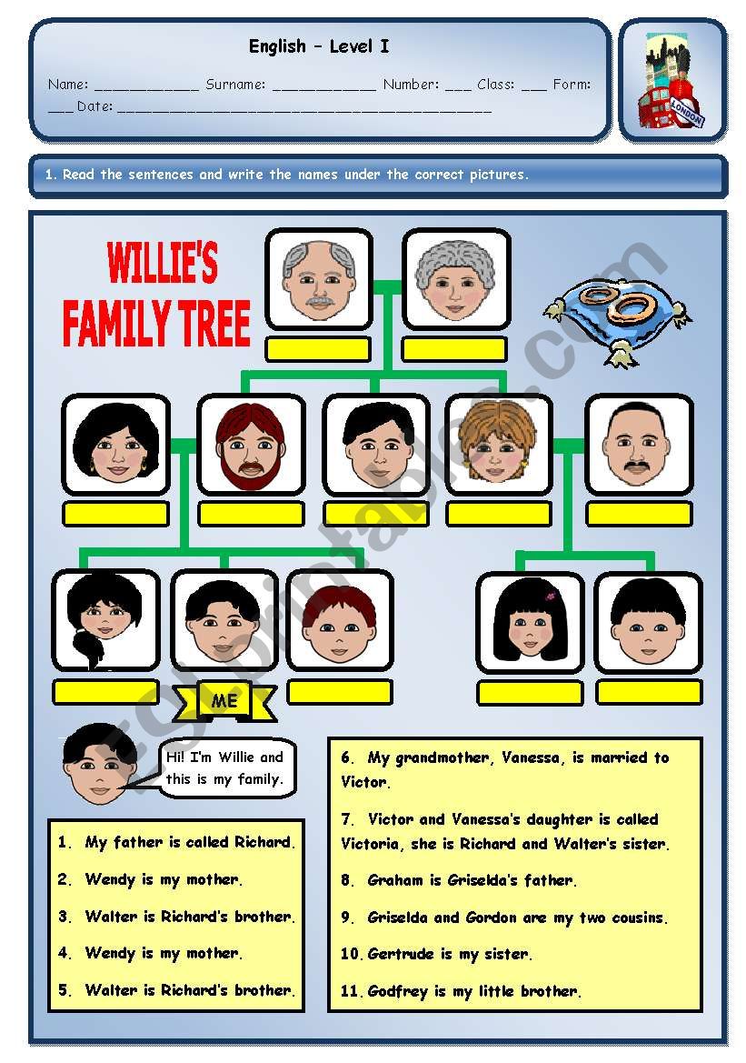 WILLIES FAMILY TREE worksheet