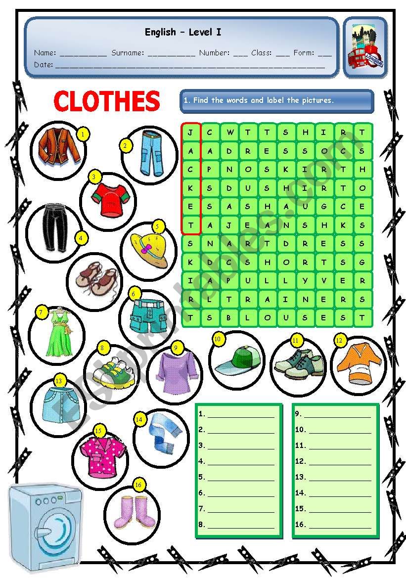 CLOTHES worksheet