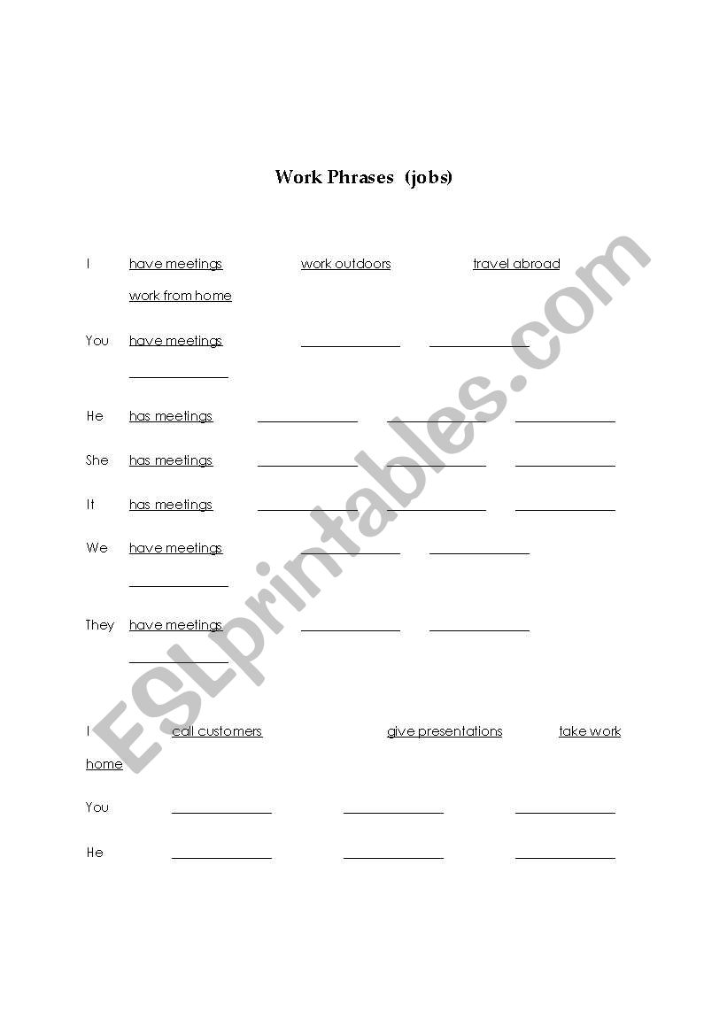 Work Phrases (with Present Tense)