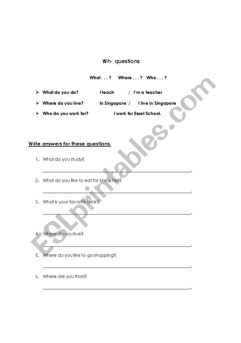 WH questions worksheet