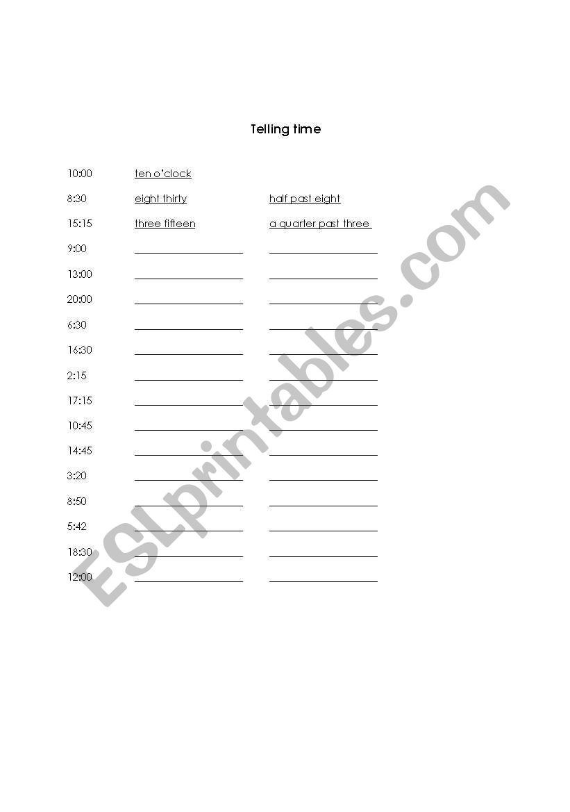 Telling Time worksheet