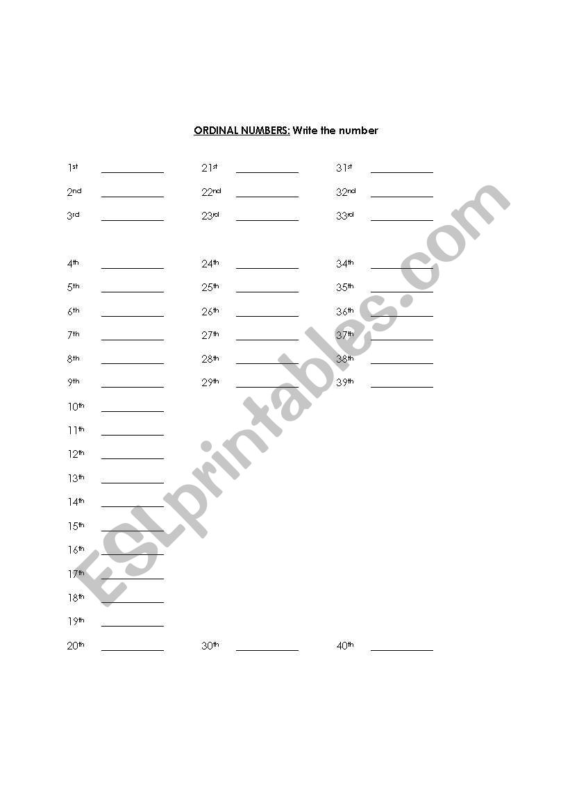 Ordinal Numbers worksheet