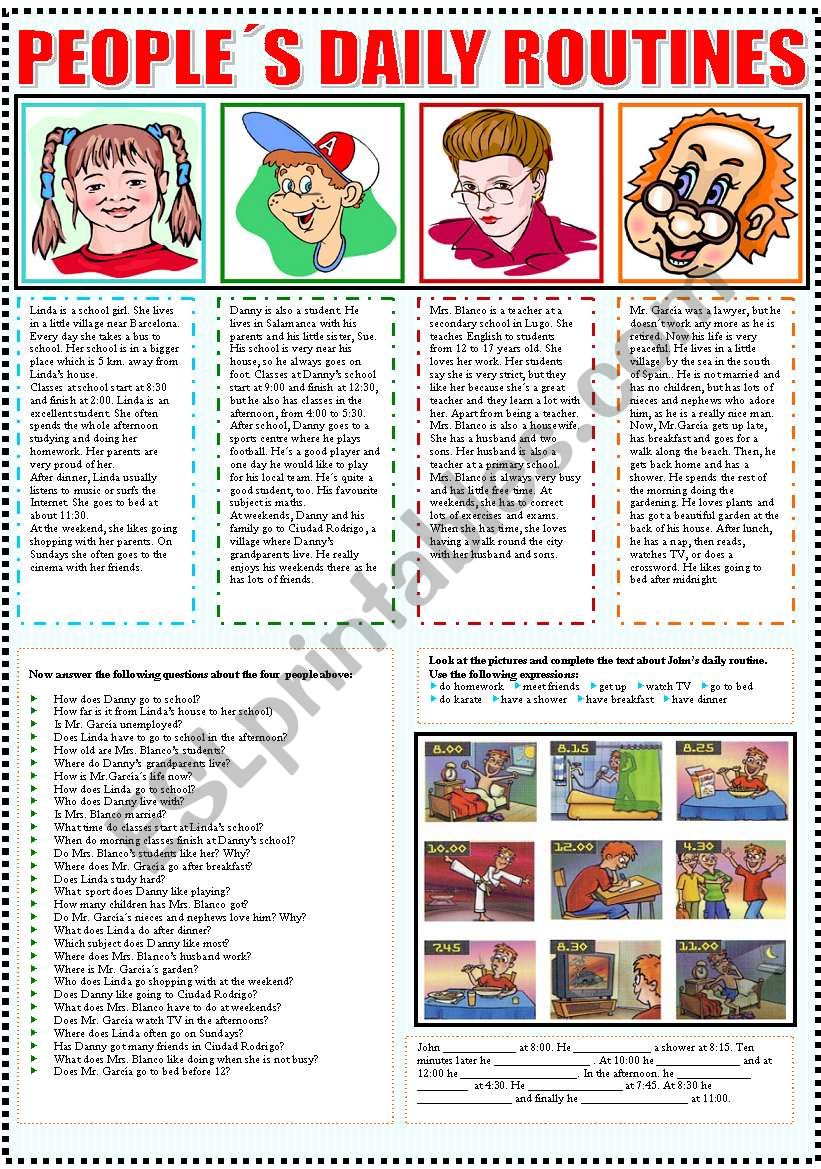PEOPLE´S DAILY ROUTINES - ESL worksheet by Katiana