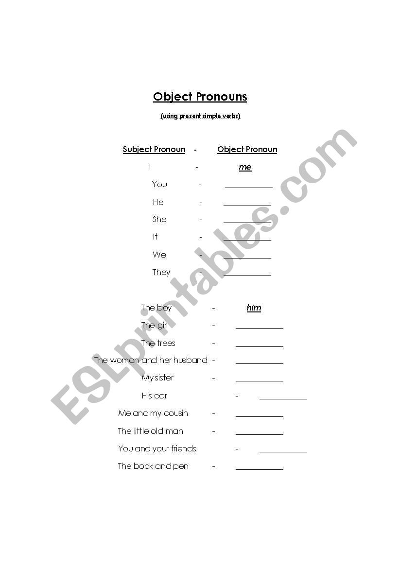 Object Pronouns worksheet