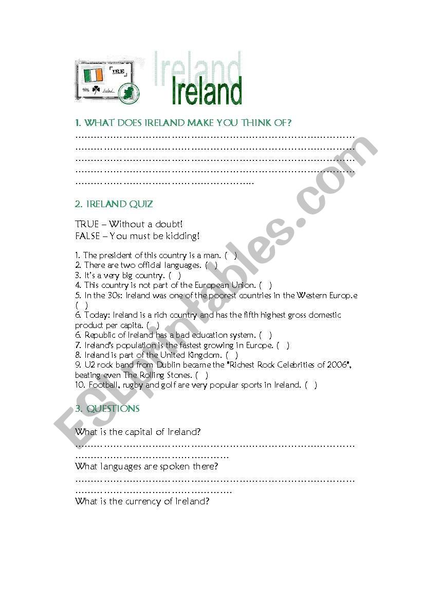 Ireland Quiz worksheet