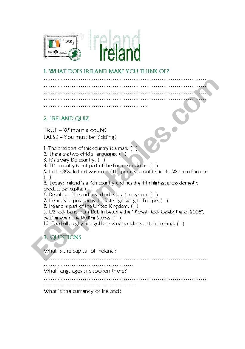 Ireland Quiz worksheet