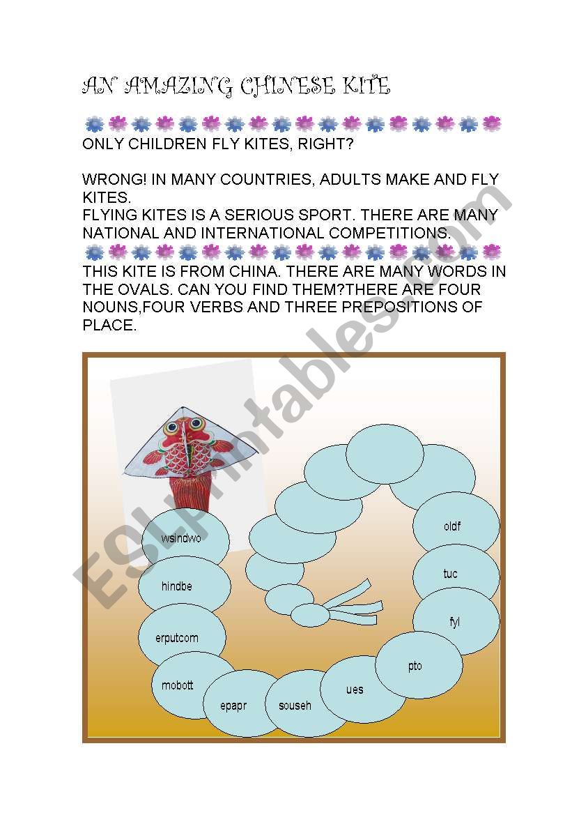 AN AMAZING CHINESE KITE worksheet