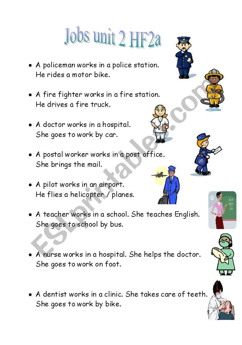 Jobs speaking cards overview worksheet