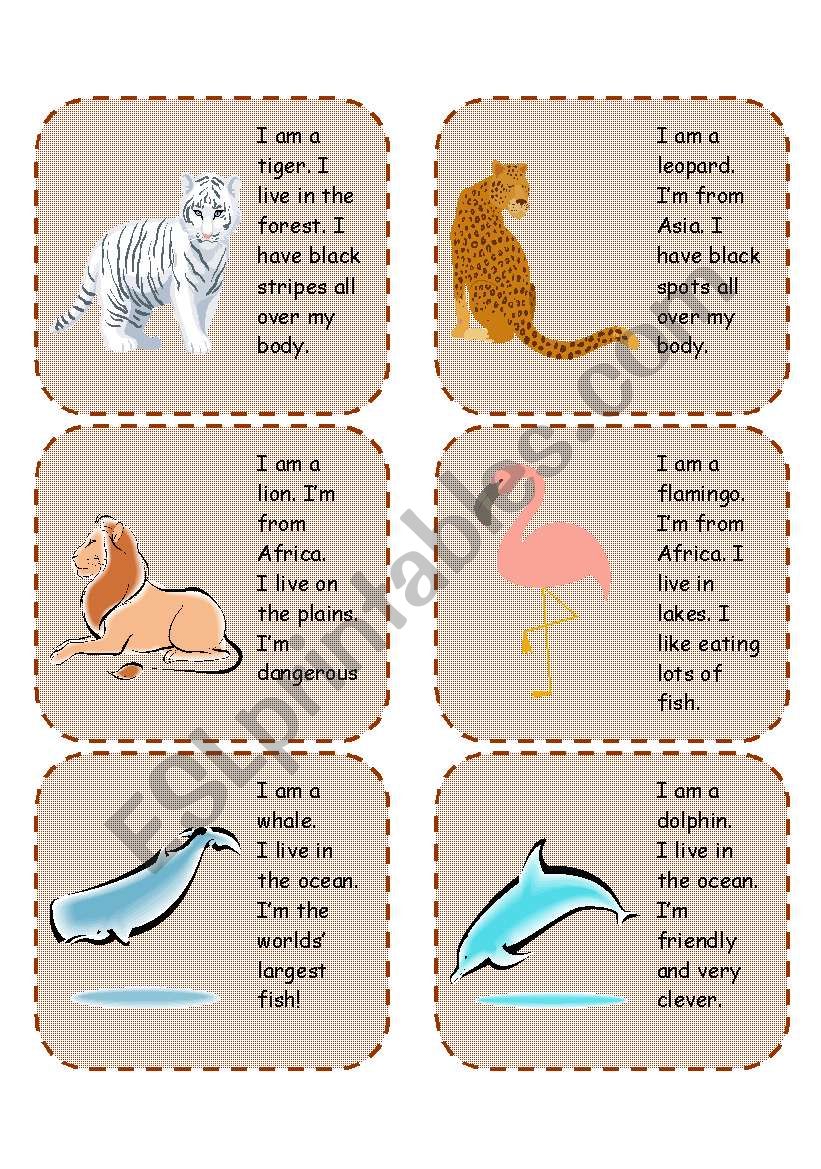 Wild animals speaking cards worksheet
