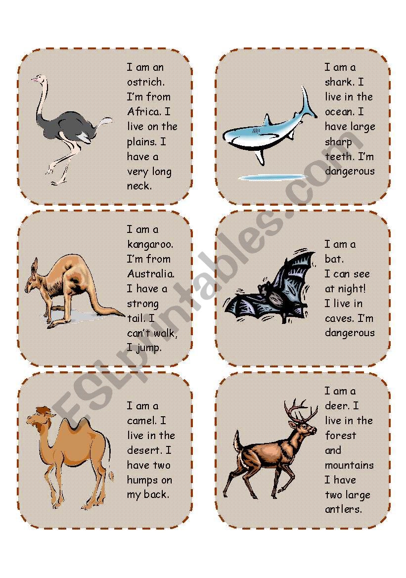 Wild animals speaking cards worksheet