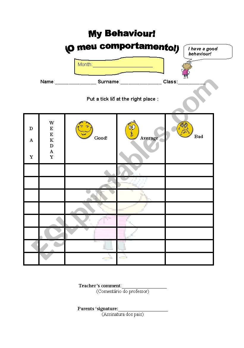 Behaviour grid! worksheet