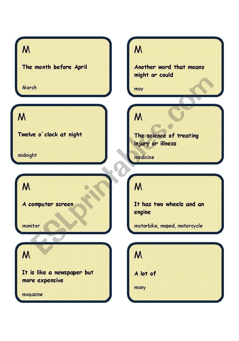 Alphabet game -Letter M worksheet