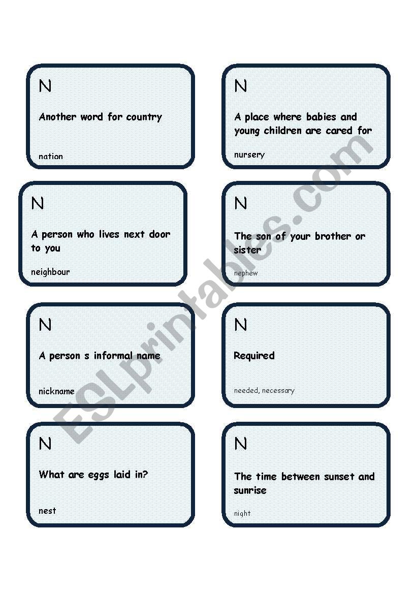 Alphabet game -Letter N worksheet