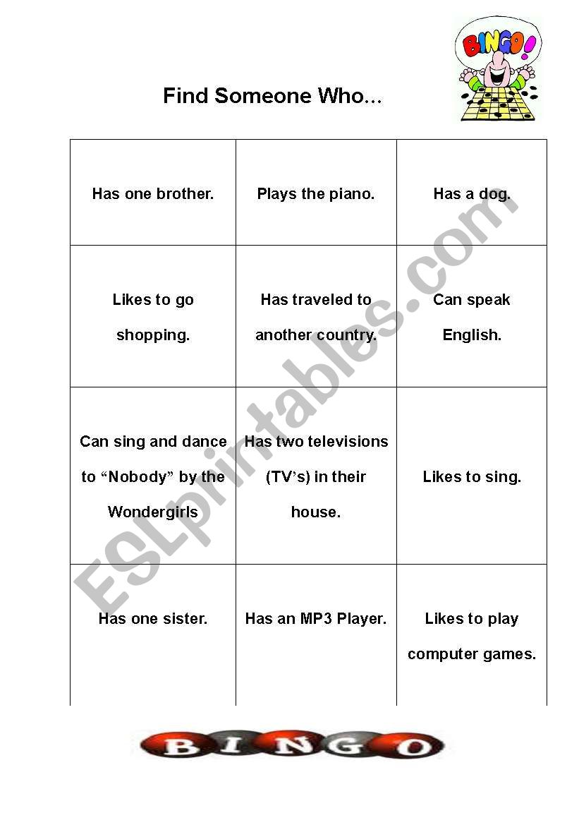 Signature Bingo worksheet