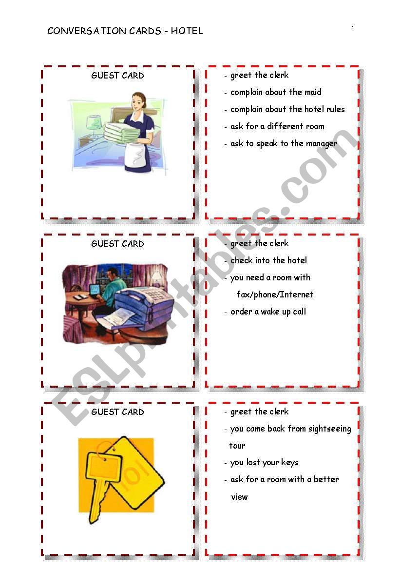 CONVERSATION CARDS - hotel worksheet