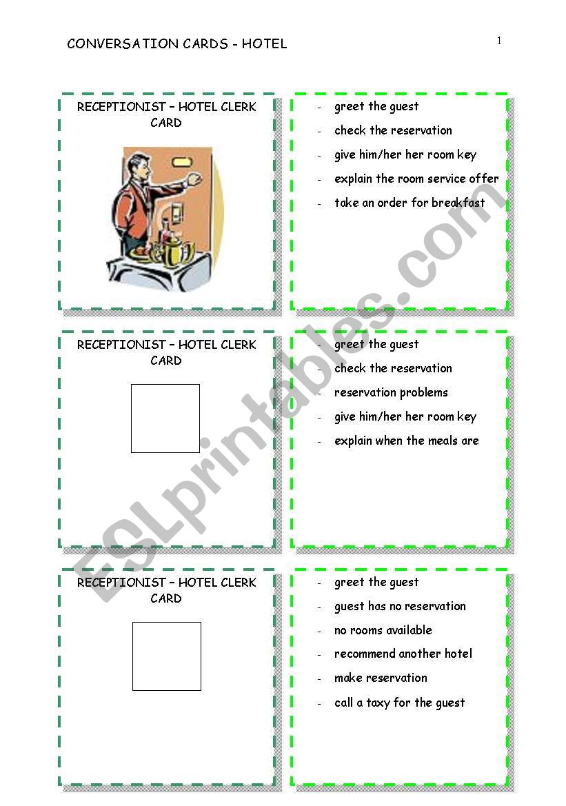 CONVERSATION CARDS - hotel 2 worksheet