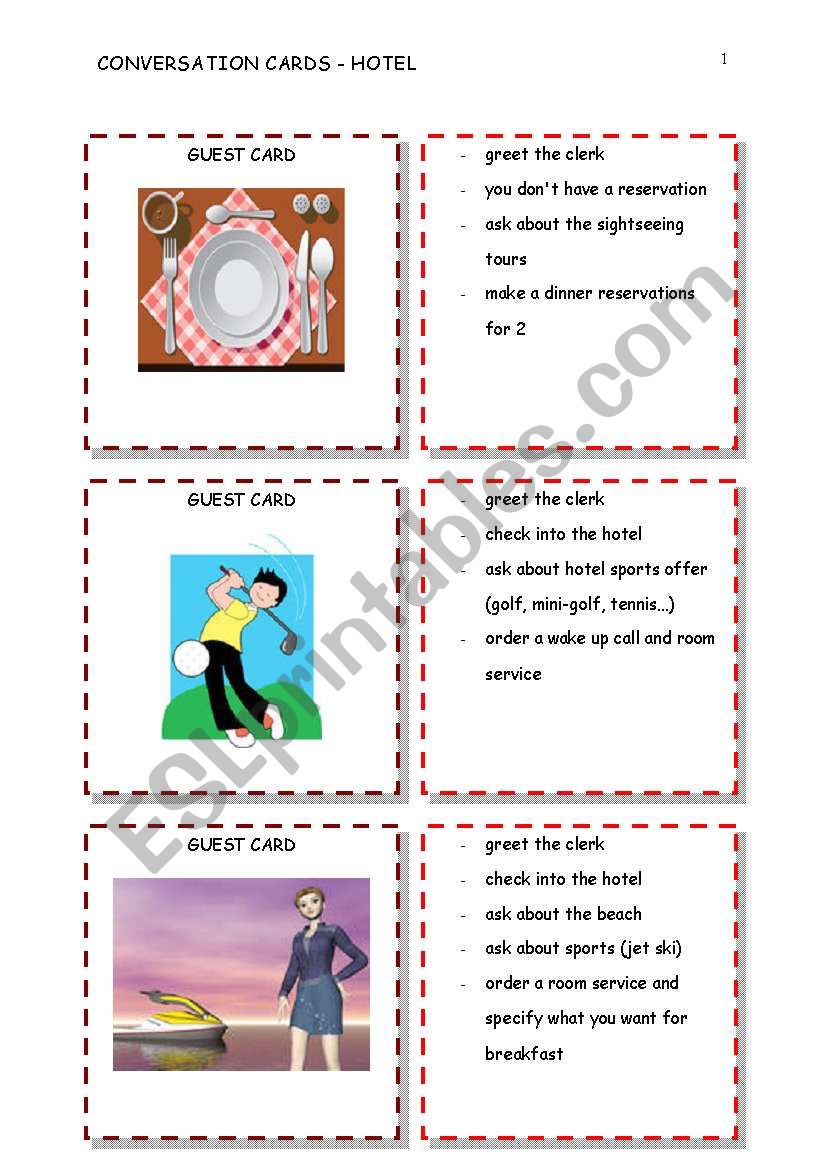 CONVERSATION CARDS - hotel 3 worksheet