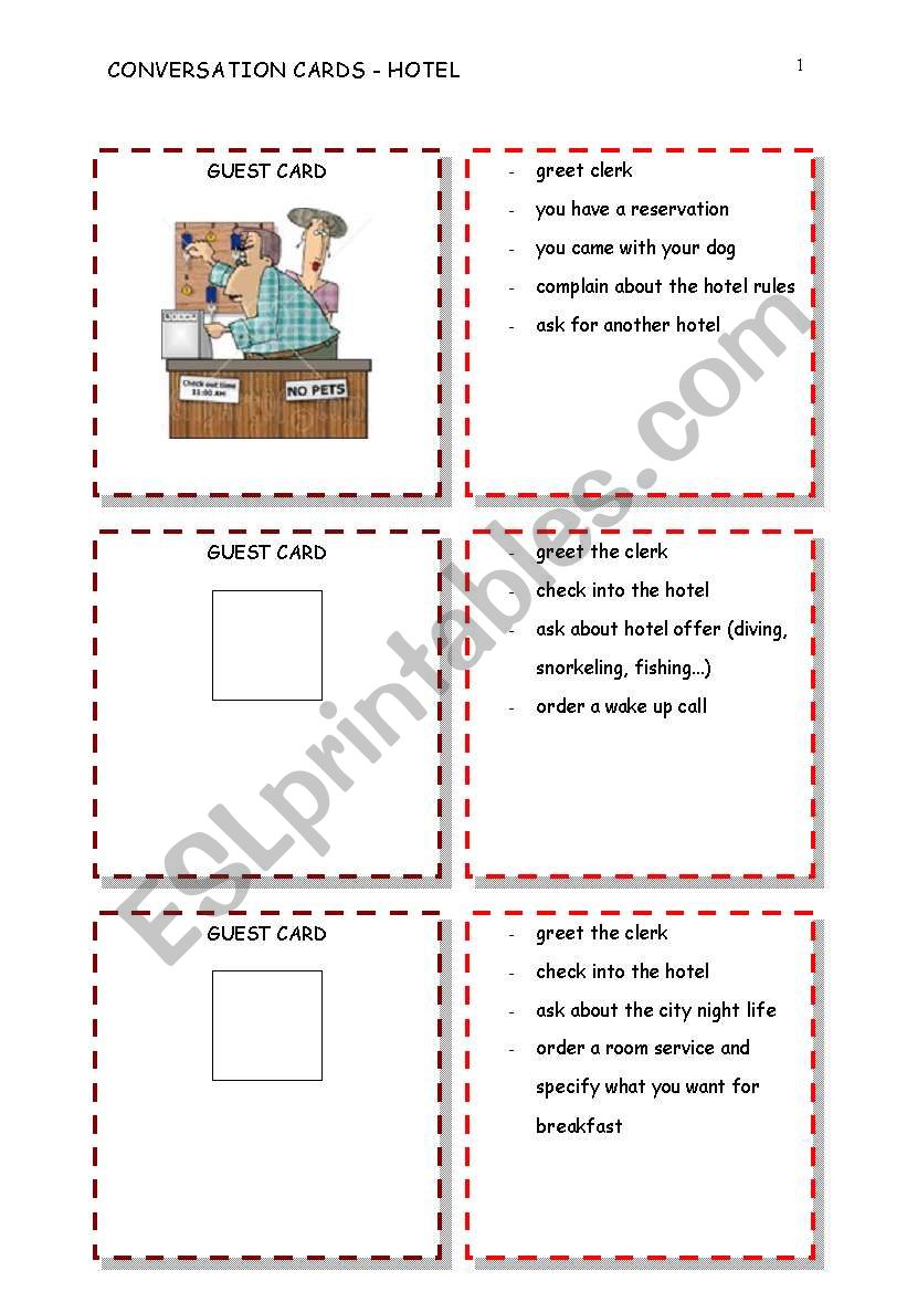 conversation cards - hotel 5 worksheet