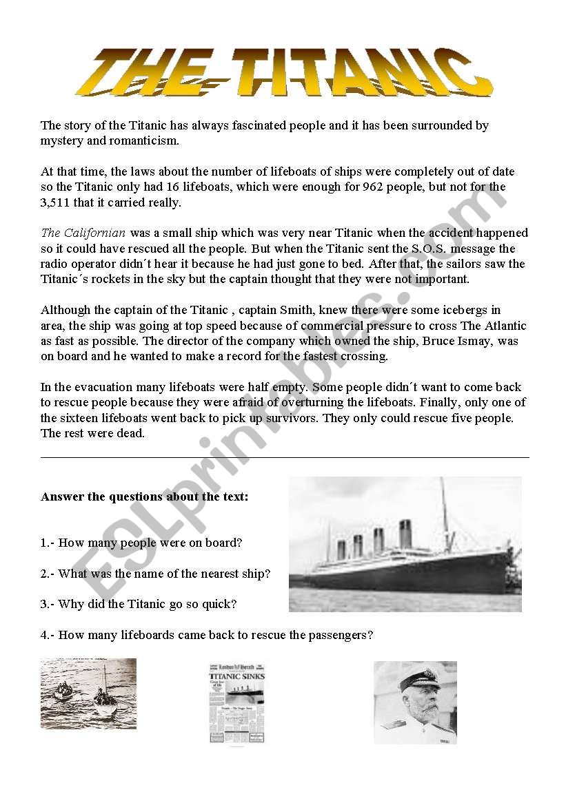 THE TITANIC worksheet