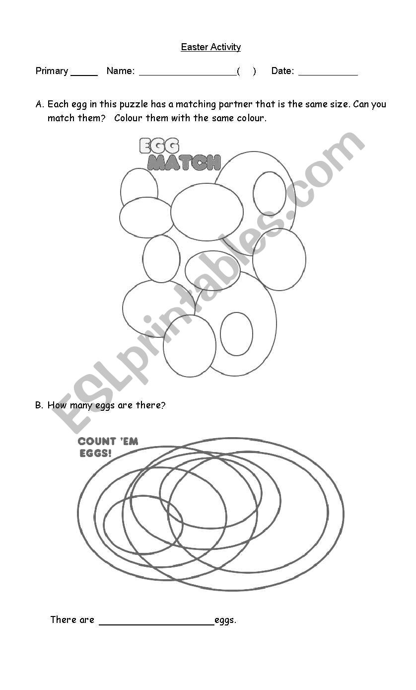 Easter worksheet for P.1,2 worksheet