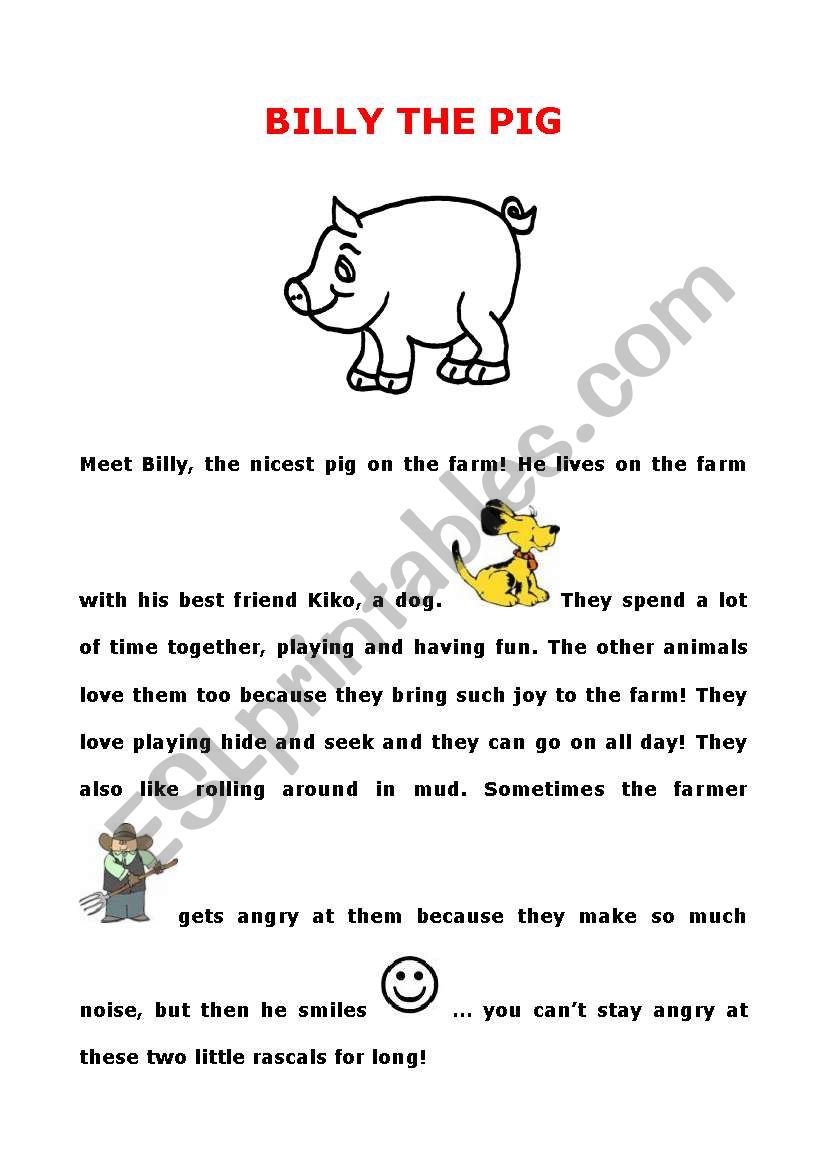 Billy the pig worksheet