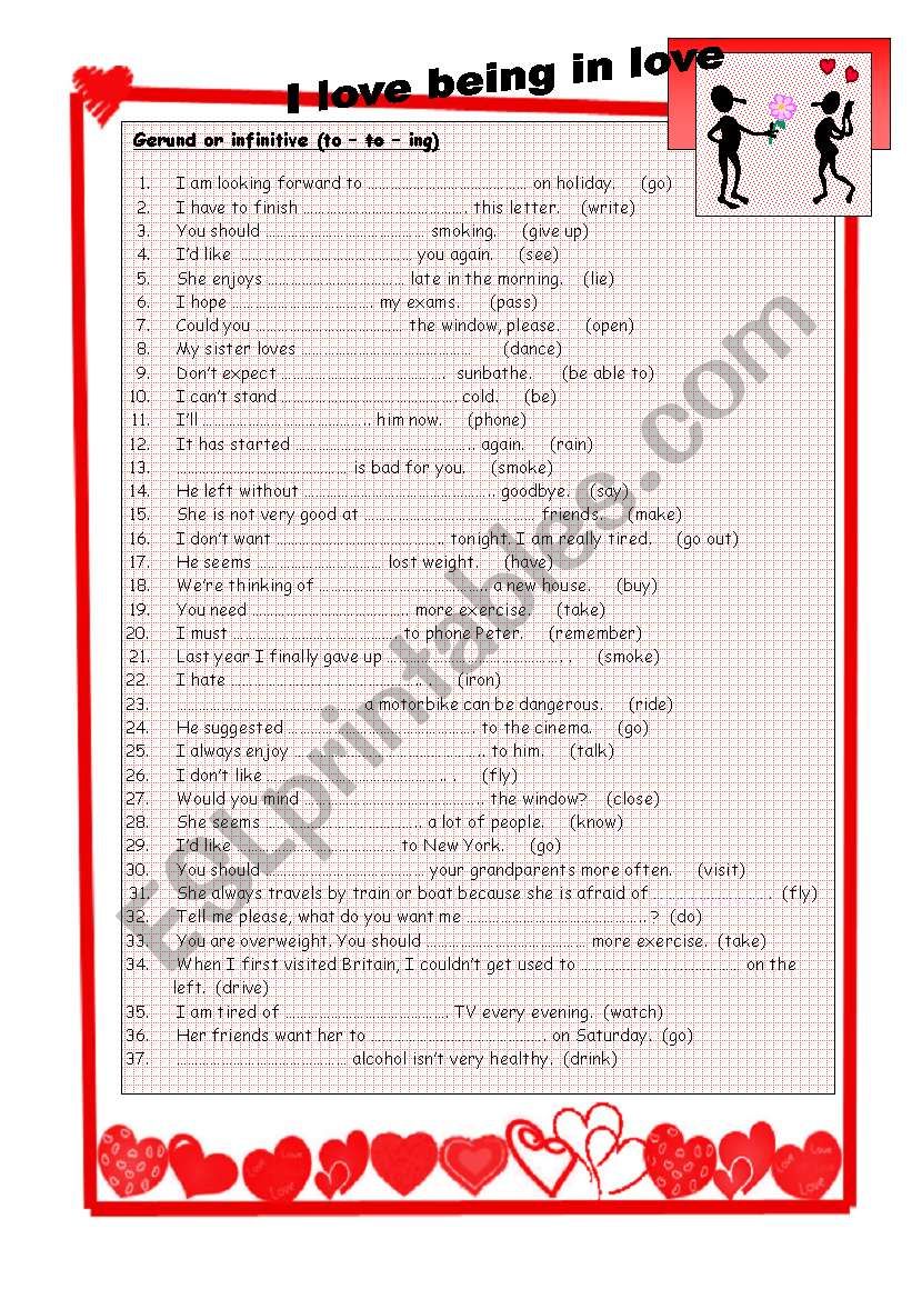 Gerund or infinitive worksheet