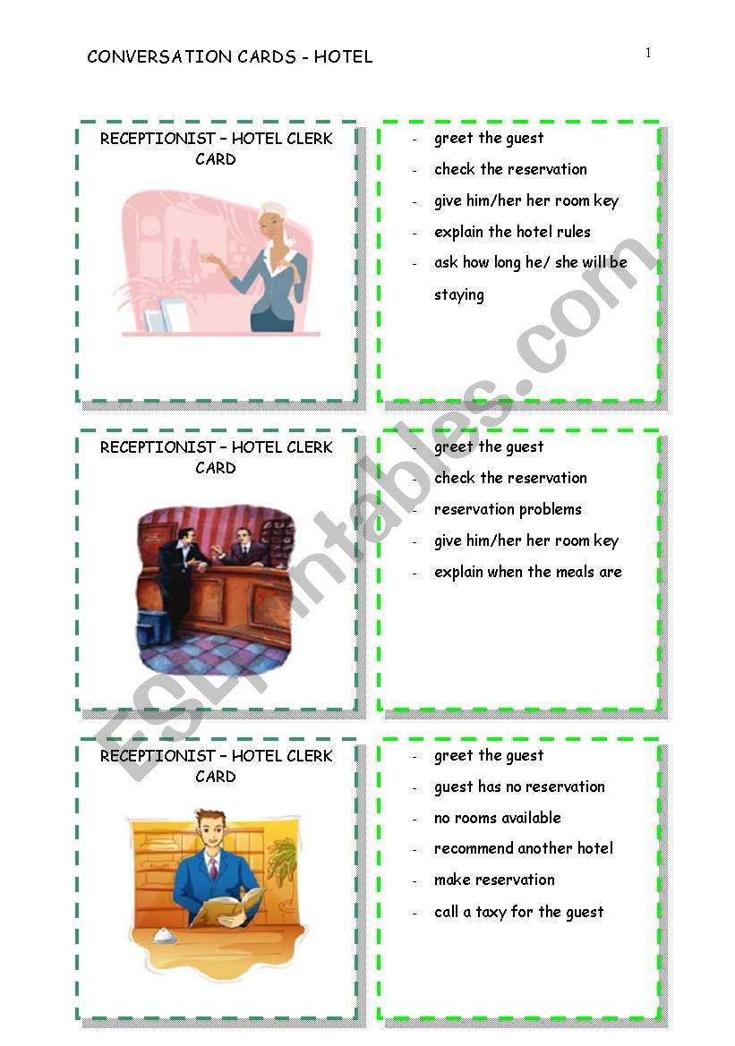 conversation cards - hotel 5 worksheet