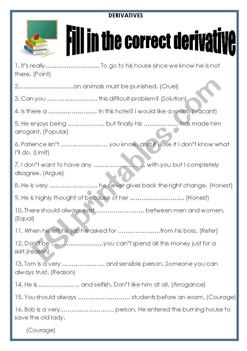 Derivatives 2nd part worksheet