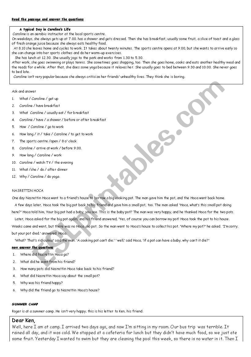 Readings worksheet