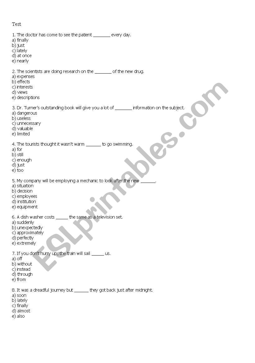 Word test 1 worksheet