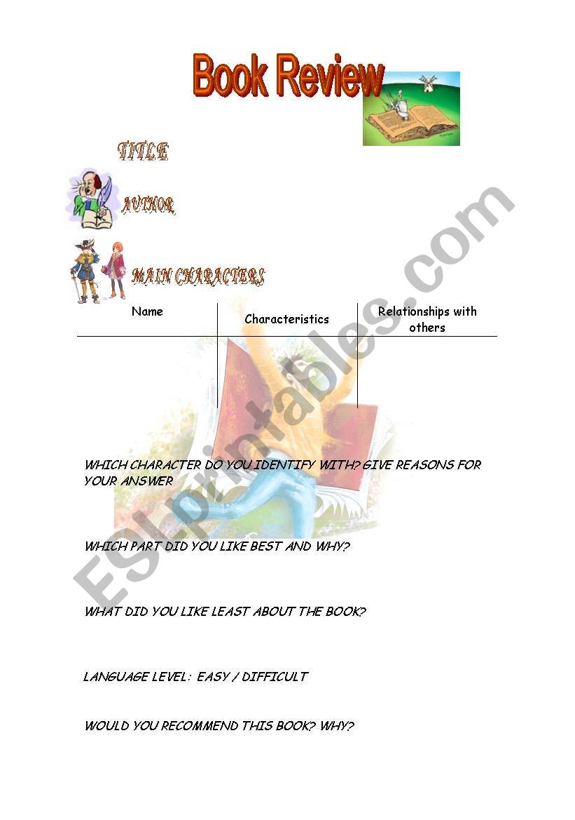 Book review worksheet